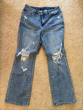 Judy Blue Light Blue Distressed Bootcut Jeans - High Rise- 30 inch inseam
